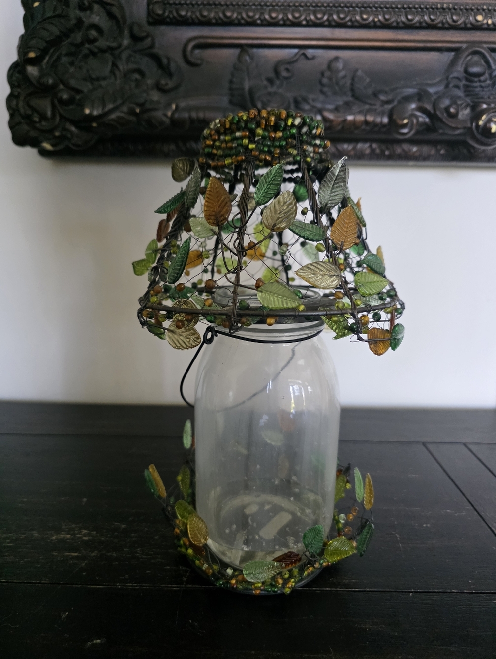 Yankee Candle Green Forest Beaded Acrylic Shade And Tray Candle Holder Leaves